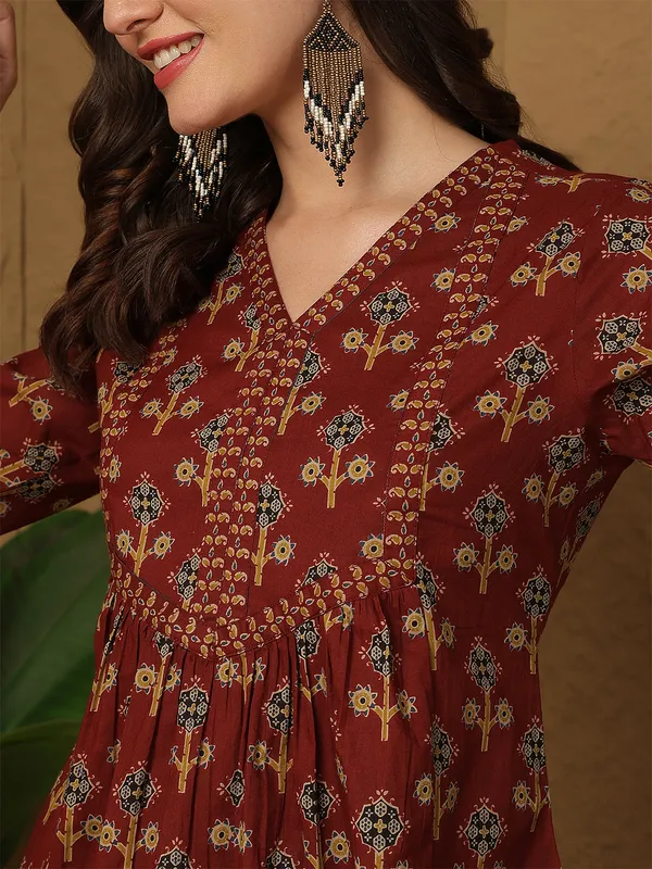 Maroon_Pure_Cotton_Printed_Top_For_Women