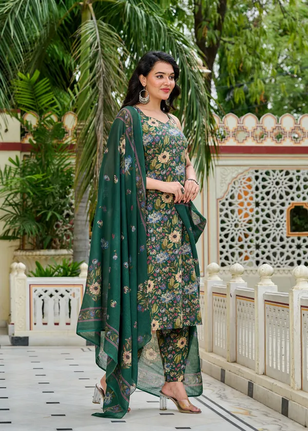 Green_Floral_Printed_Pure_Cotton_Kurta_Set_For_Women
