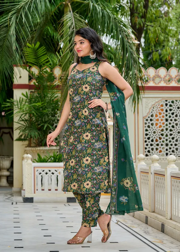 Green_Floral_Printed_Pure_Cotton_Kurta_Set_For_Women