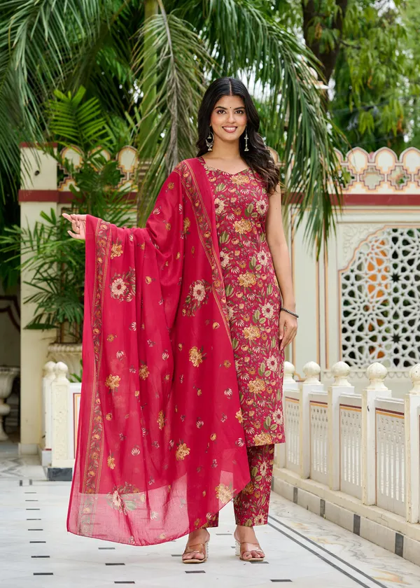 Pink_Floral_Printed_Pure_Cotton_Kurta_Set_For_Women