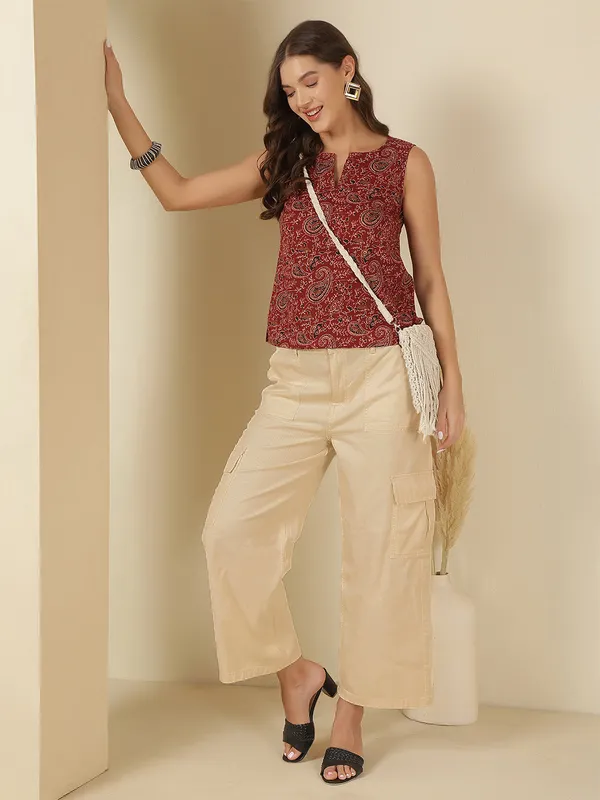 Maroon_Pure_Cotton_Printed_Top_For_Women