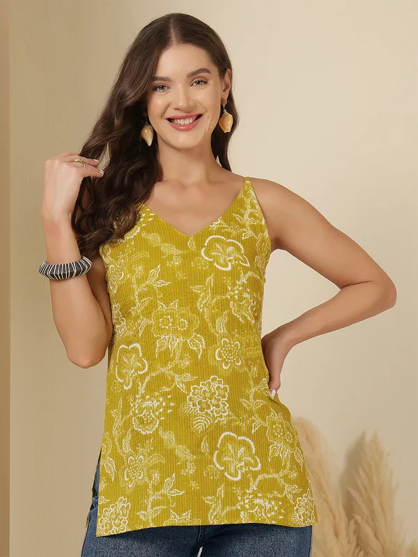 Yellow__Pure_Cotton_Printed_Tunic_For_Women