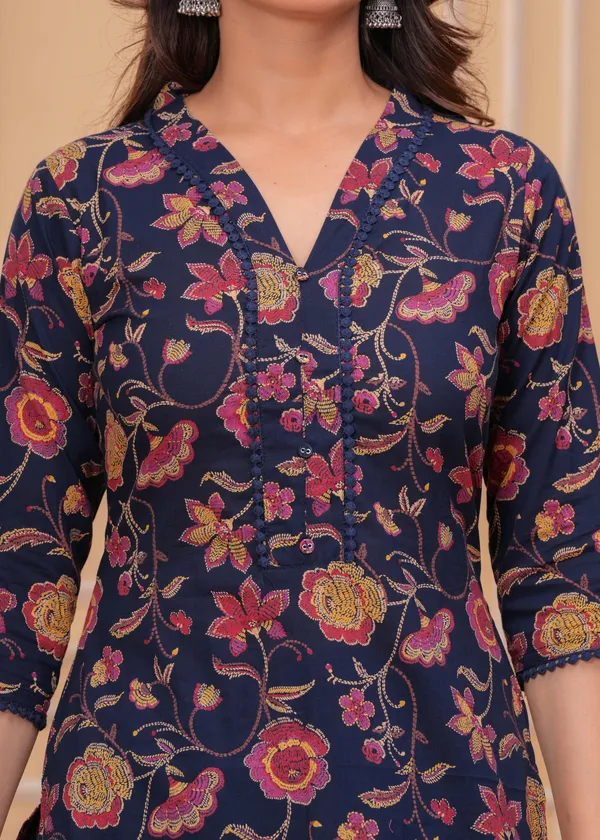 Blue_Floral_Printed_Pure_Cotton_Kurta_Set_For_Women