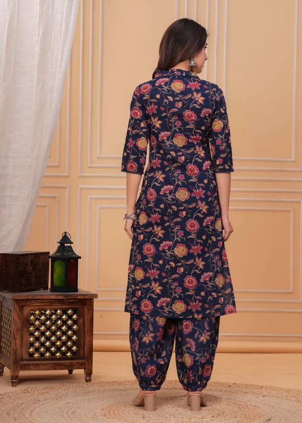 Blue_Floral_Printed_Pure_Cotton_Kurta_Set_For_Women
