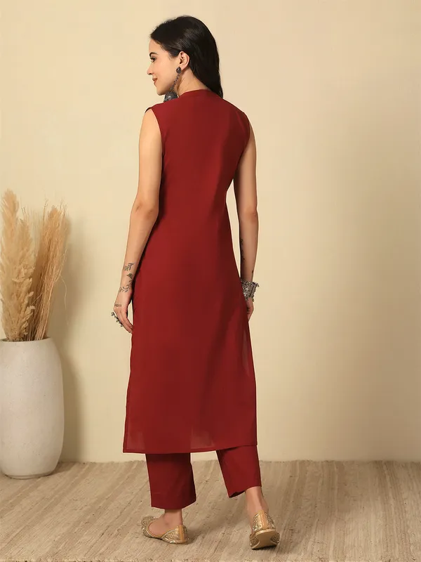 Maroon_Solid_Pure_Cotton_Kurta_Set_For_Women
