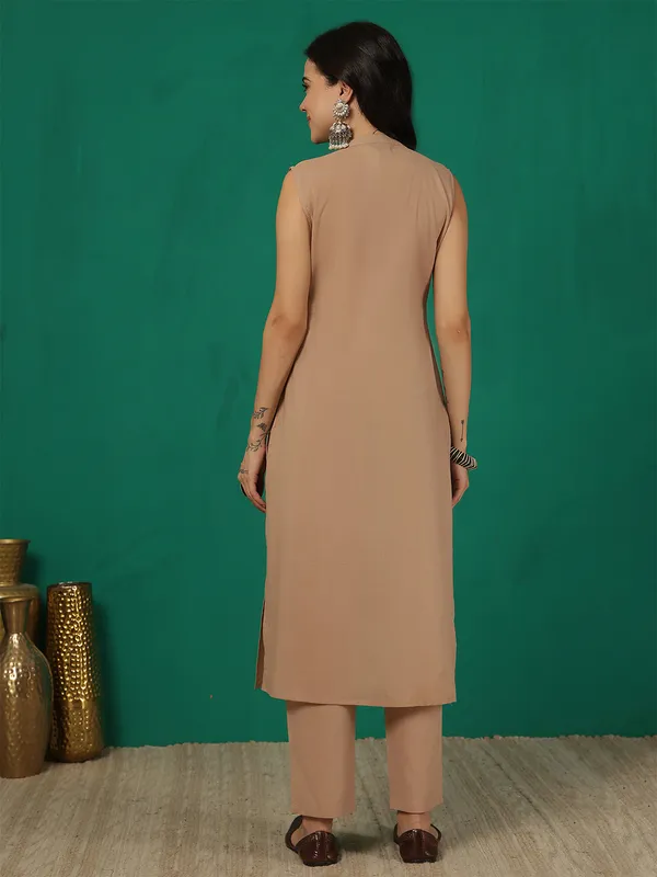 Beige_Solid_Pure_Cotton_Kurta_Set_For_Women