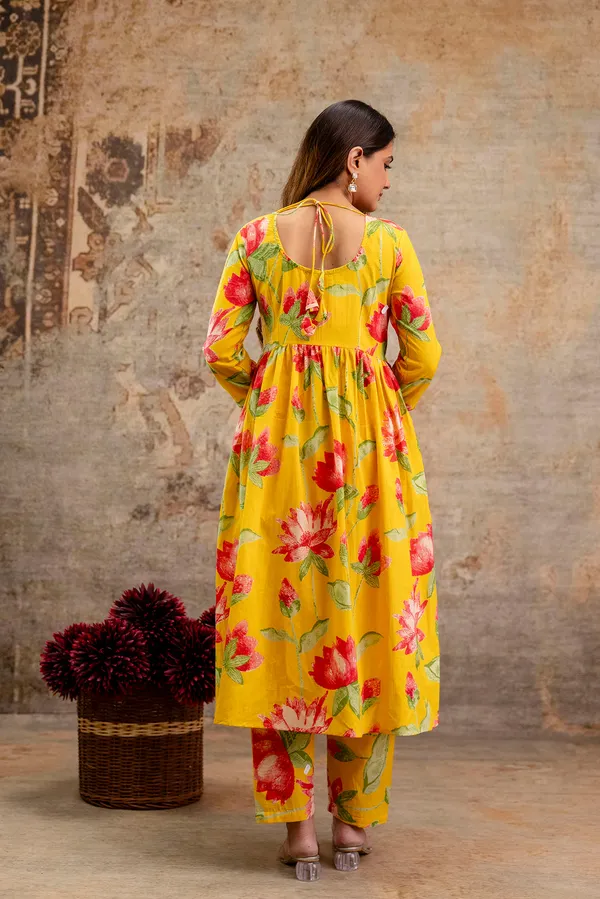 Yellow_Floral_Printed_Pure_Cotton_Kurta_Set_For_Women