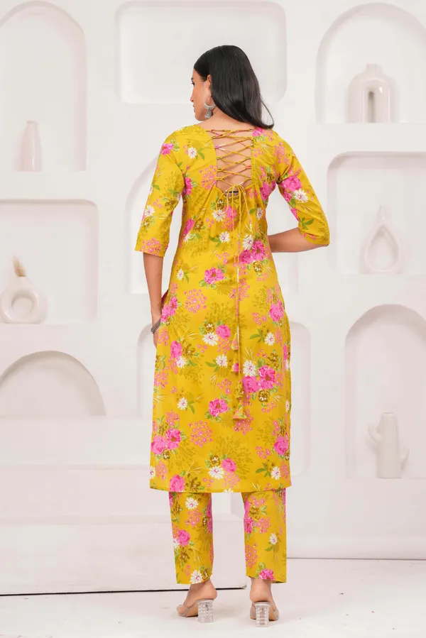 Yellow_Floral_Printed_Pure_Cotton_Kurta_Set_For_Women