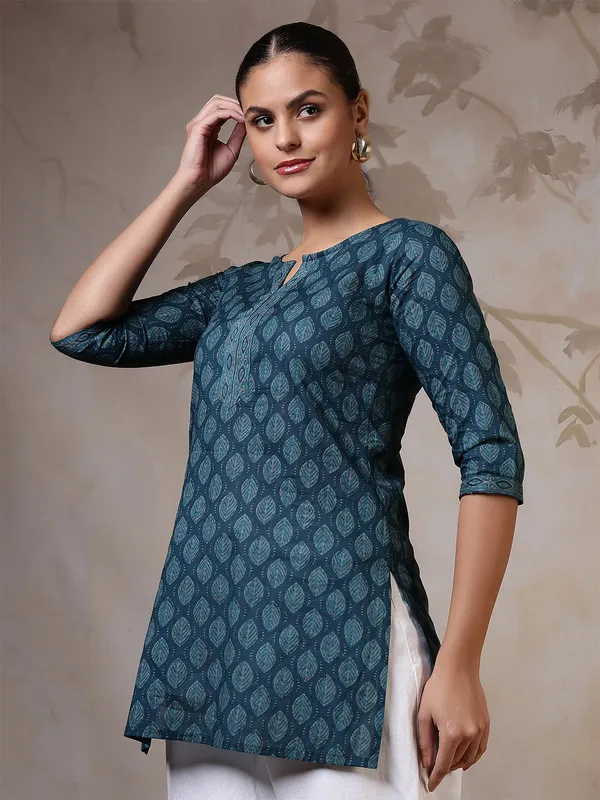 Teal__Pure_Cotton_Printed_Tunic_For_Women