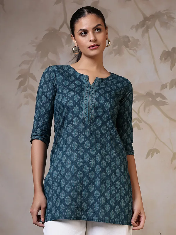 Teal__Pure_Cotton_Printed_Tunic_For_Women