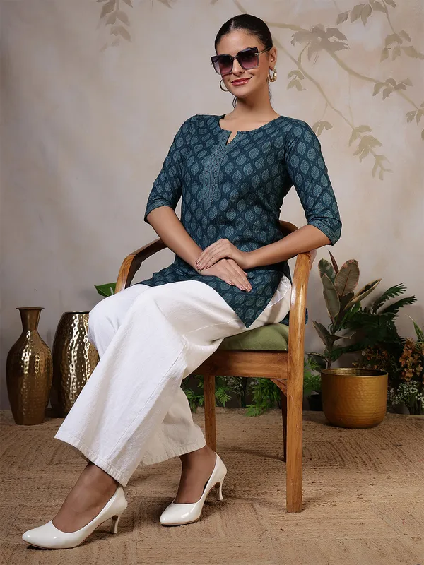 Teal__Pure_Cotton_Printed_Tunic_For_Women
