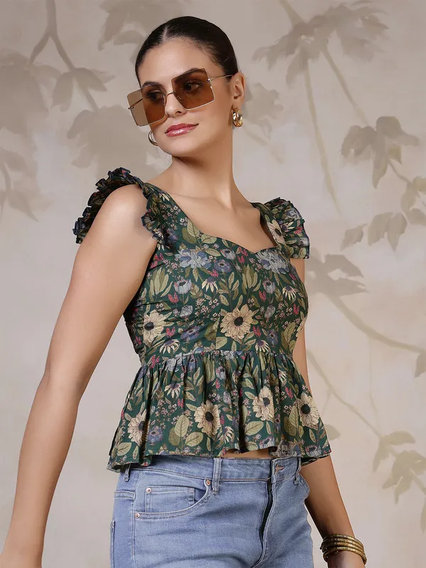 Green_Pure_Cotton_Printed_Top_For_Women