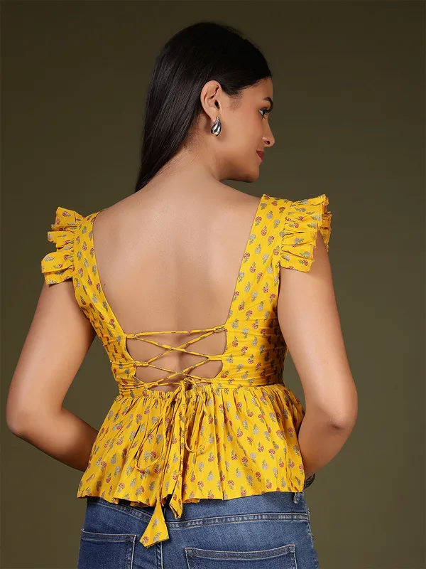 Yellow_Pure_Cotton_Printed_Top_For_Women