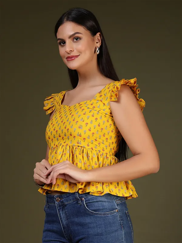 Yellow_Pure_Cotton_Printed_Top_For_Women