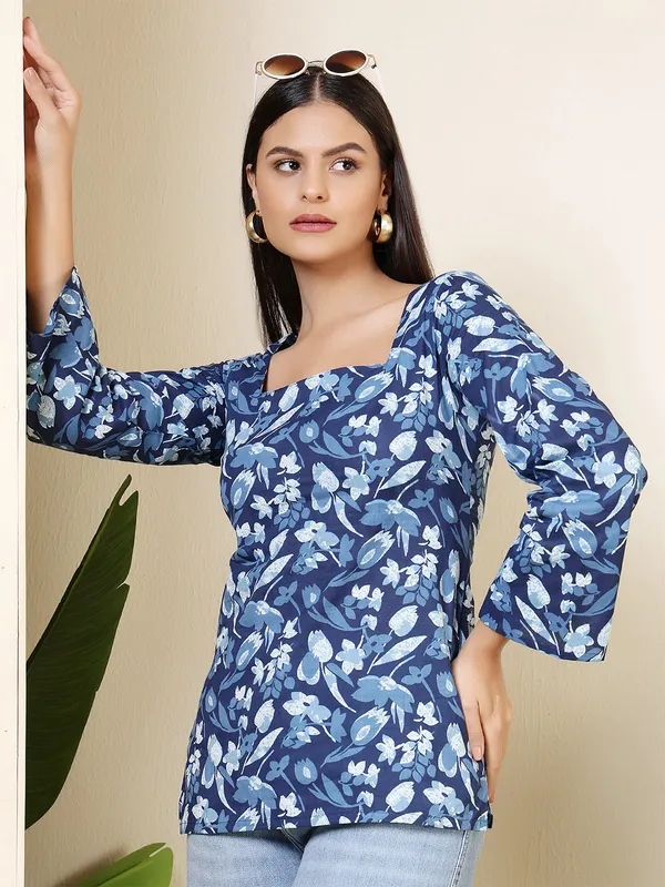 Blue__Pure_Cotton_Printed_Tunic_For_Women