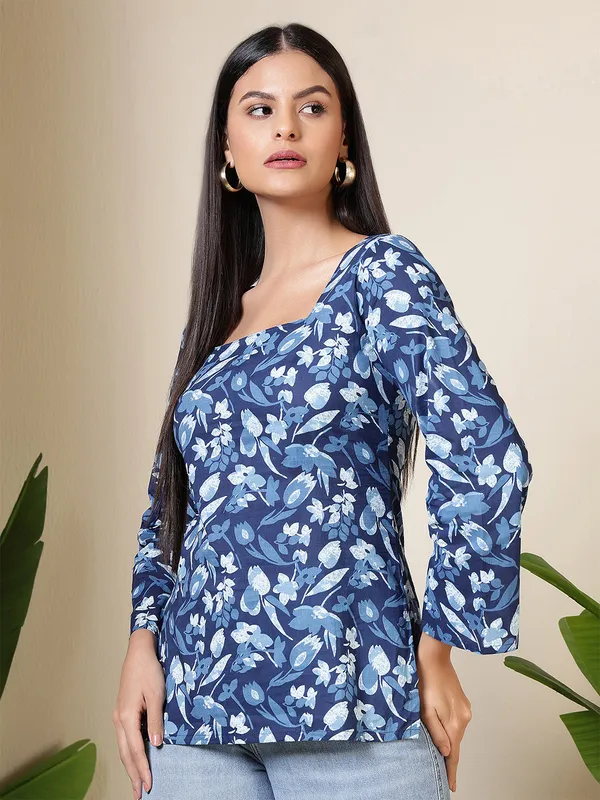 Blue__Pure_Cotton_Printed_Tunic_For_Women