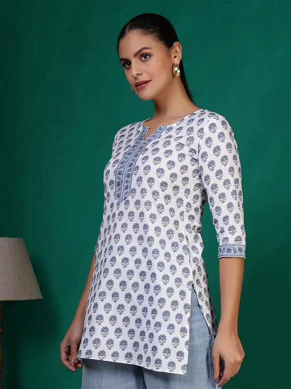 Off_White__Pure_Cotton_Printed_Tunic_For_Women