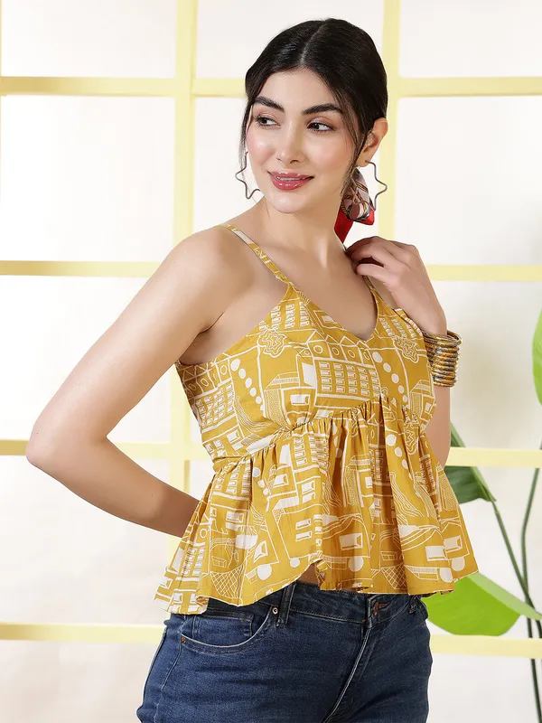 Yellow_Pure_Cotton_Printed_Top_For_Women