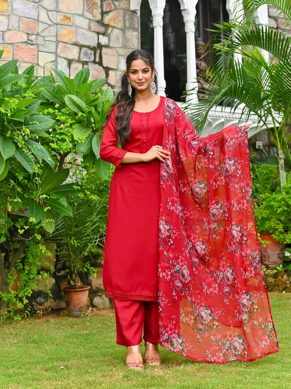 Maroon_Solid_Pure_Cotton_Kurta_Set_For_Women