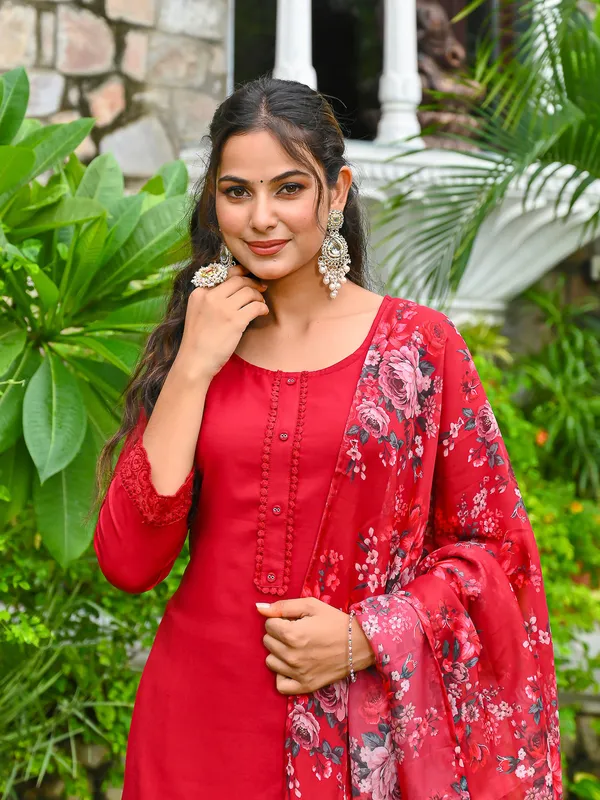 Maroon_Solid_Pure_Cotton_Kurta_Set_For_Women