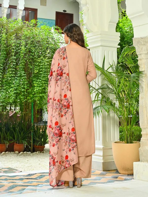 Beige_Solid_Pure_Cotton_Kurta_Set_For_Women