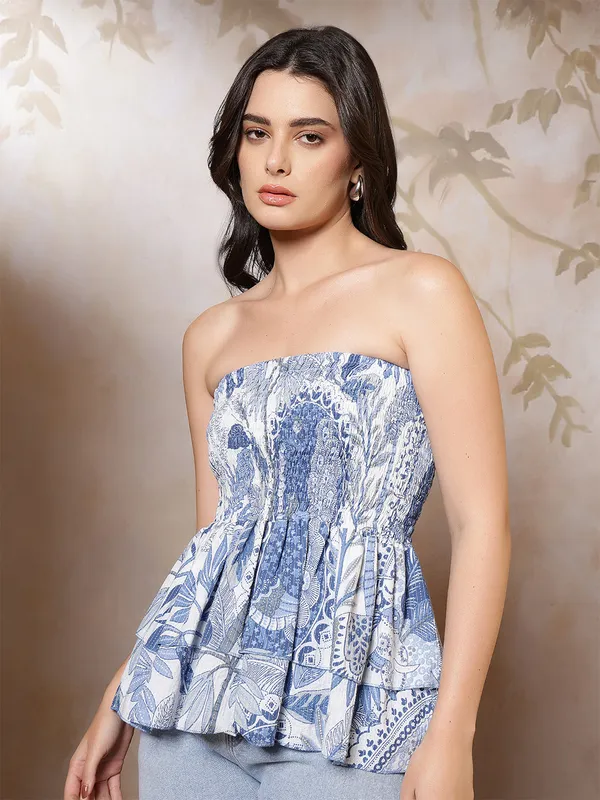 Blue_Pure_Cotton_Printed_Top_For_Women