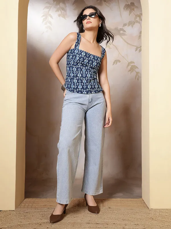 Blue_Pure_Cotton_Printed_Top_For_Women