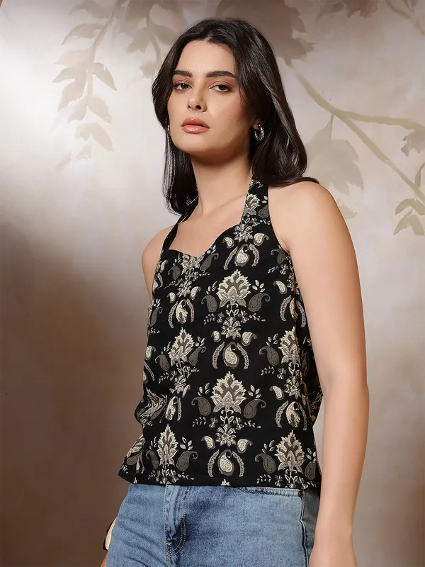 Black_Pure_Cotton_Printed_Top_For_Women