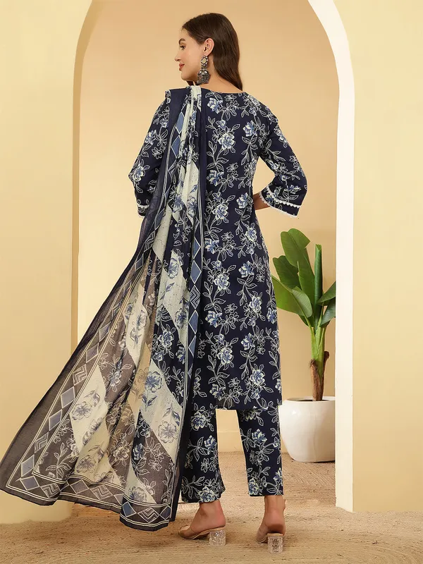 Navy_Blue_Floral_Printed_Pure_Cotton_Kurta_Set_For_Women