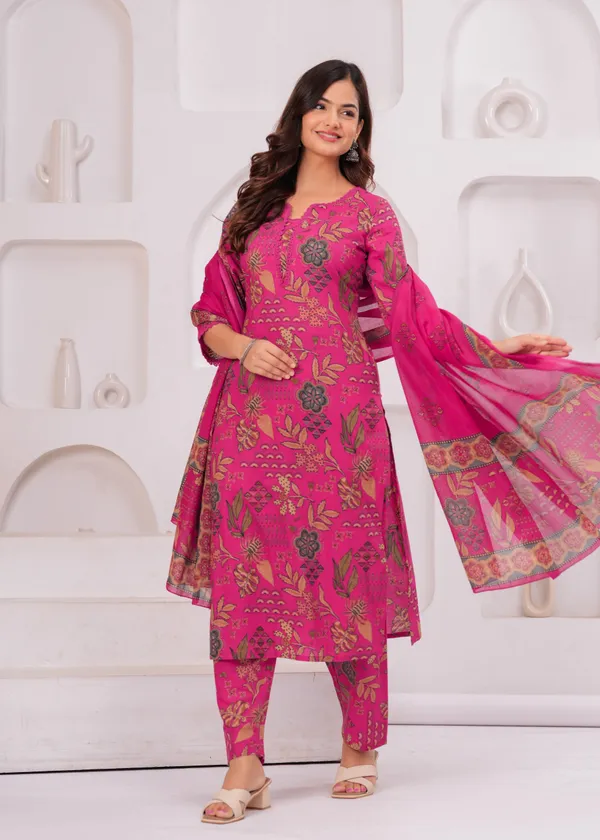 Pink_Floral_Printed_Pure_Cotton_Kurta_Set_For_Women
