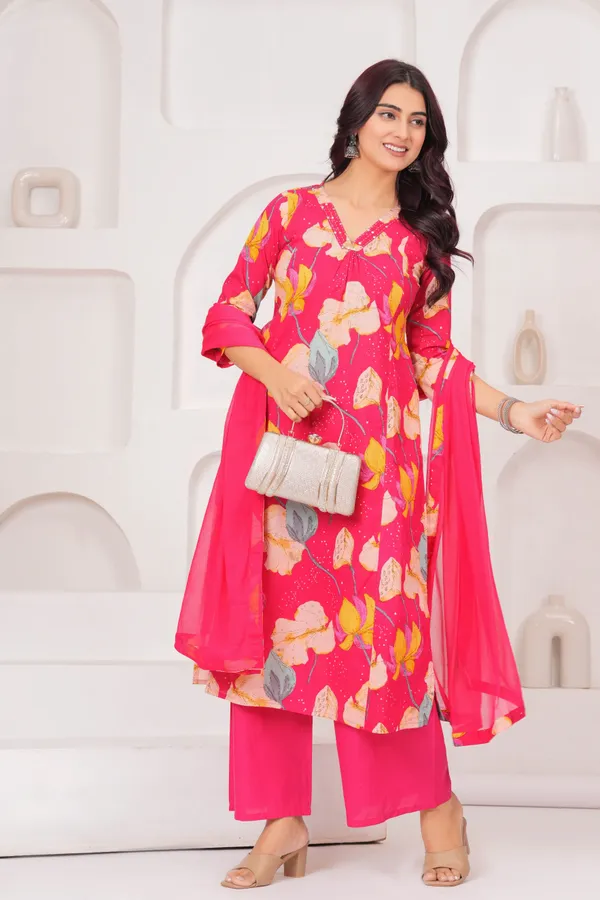 Pink_Floral_Printed_Pure_Cotton_Kurta_Set_For_Women
