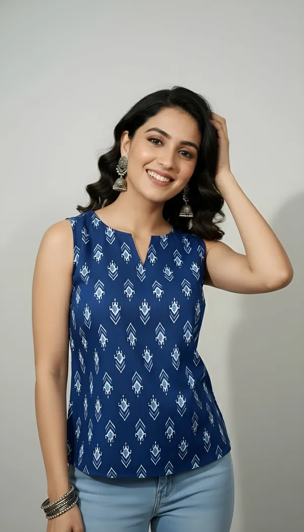 Blue_Pure_Cotton_Printed_Top_For_Women
