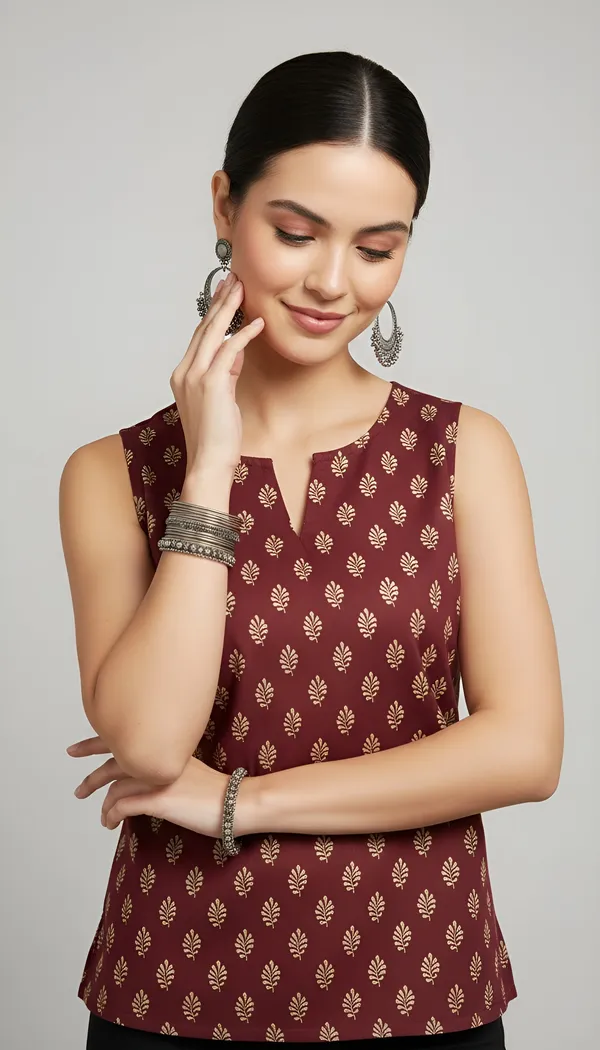 Maroon_Pure_Cotton_Printed_Top_For_Women