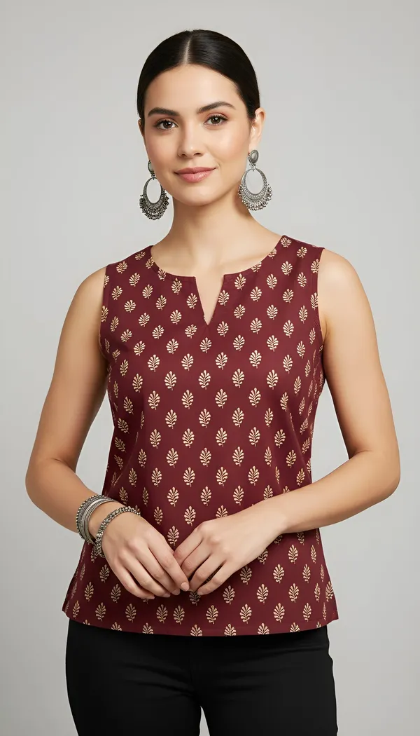 Maroon_Pure_Cotton_Printed_Top_For_Women