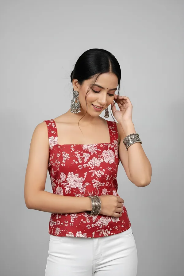 Red_Pure_Cotton_Printed_Top_For_Women