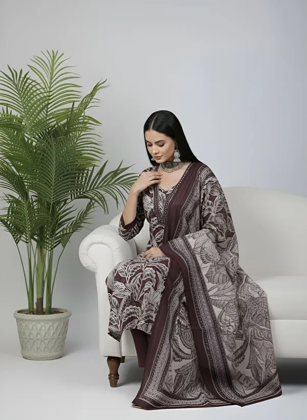 Burgundy_Floral_Printed_Pure_Cotton_Kurta_Set_For_Women