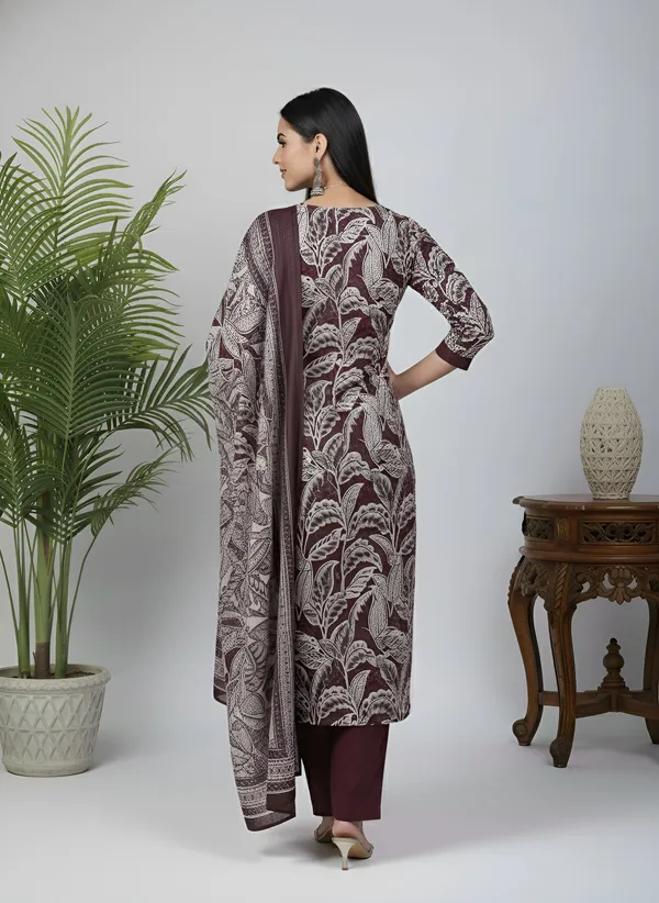 Burgundy_Floral_Printed_Pure_Cotton_Kurta_Set_For_Women