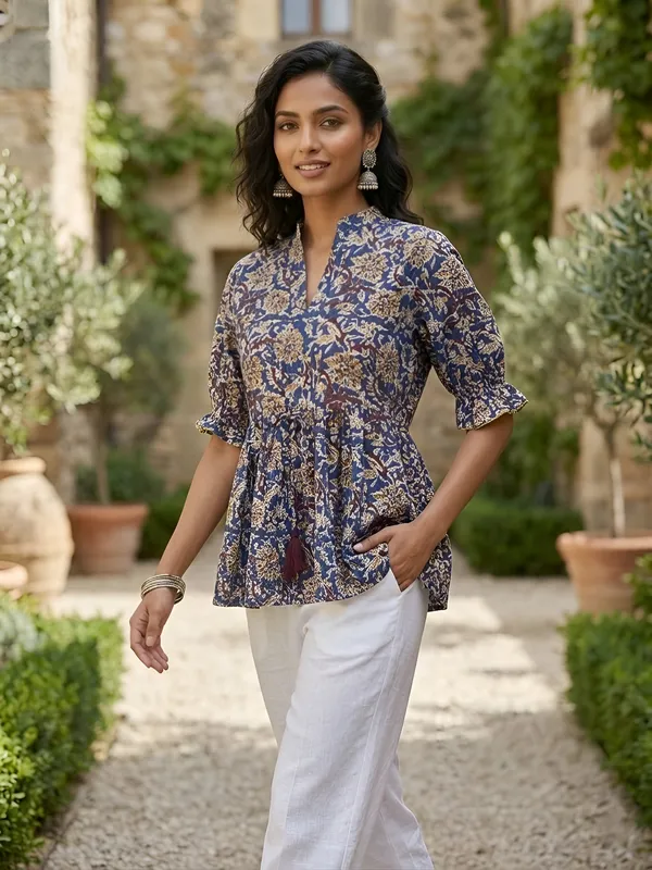 Blue__Pure_Cotton_Printed_Tunic_For_Women