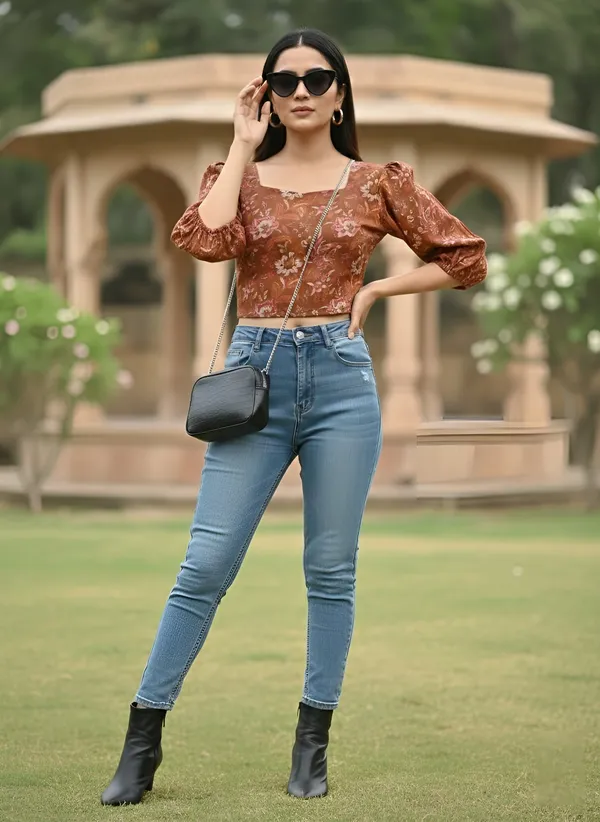 Orange_Pure_Cotton_Printed_Top_For_Women