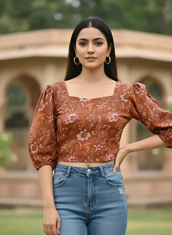 Orange_Pure_Cotton_Printed_Top_For_Women