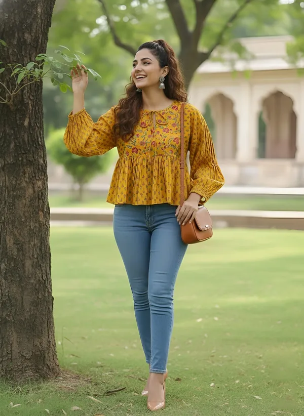 Yellow_Pure_Cotton_Printed_Top_For_Women