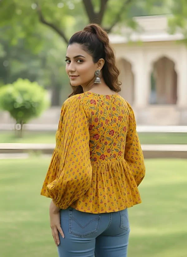 Yellow_Pure_Cotton_Printed_Top_For_Women