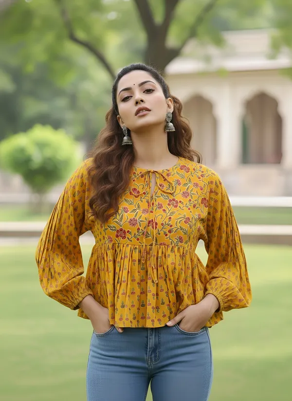 Yellow_Pure_Cotton_Printed_Top_For_Women