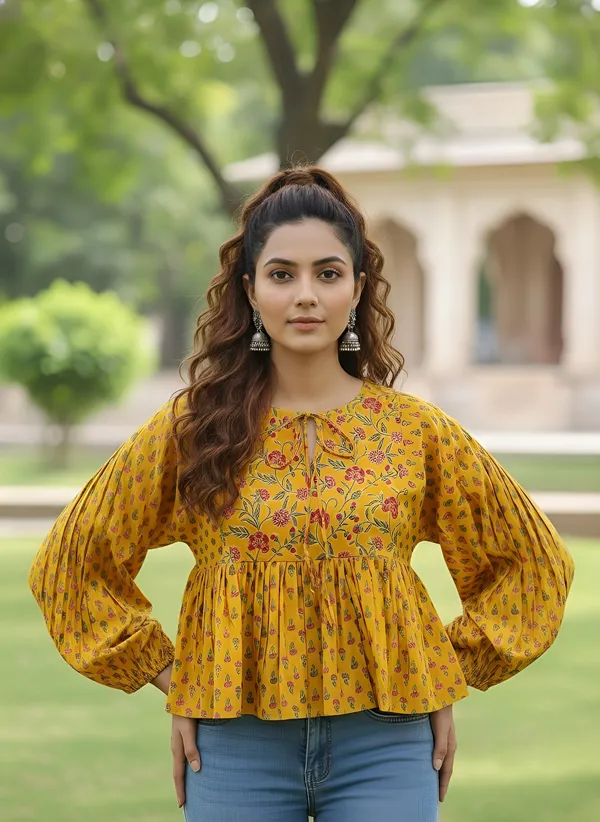 Yellow_Pure_Cotton_Printed_Top_For_Women