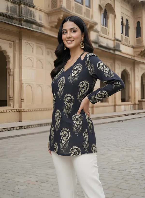 Black__Pure_Cotton_Printed_Tunic_For_Women