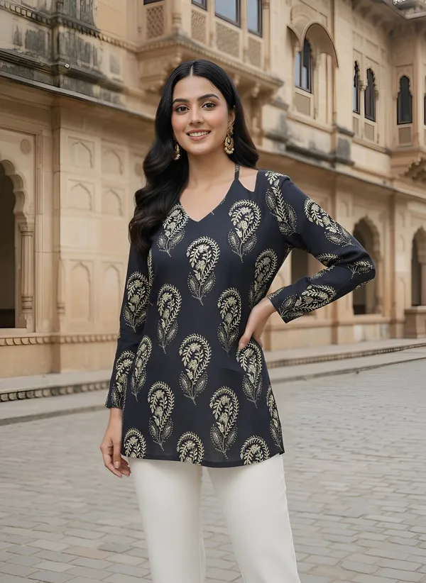 Black__Pure_Cotton_Printed_Tunic_For_Women