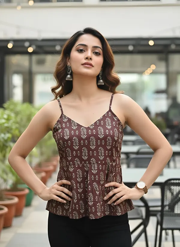 Brown_Pure_Cotton_Printed_Top_For_Women