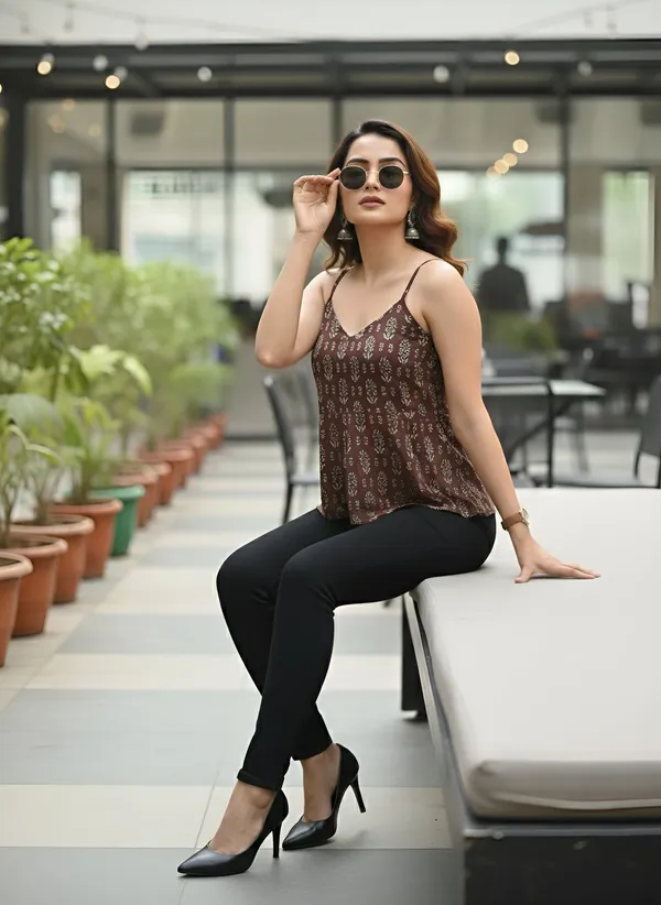 Brown_Pure_Cotton_Printed_Top_For_Women