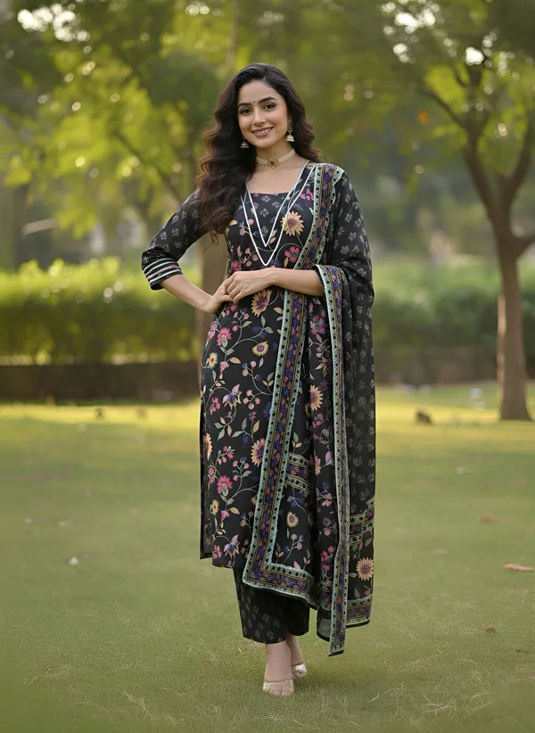 Black_Floral_Printed_Pure_Cotton_Kurta_Set_For_Women