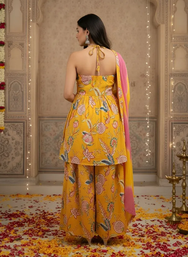 Yellow_Floral_Printed_Pure_Cotton_Kurta_Set_For_Women